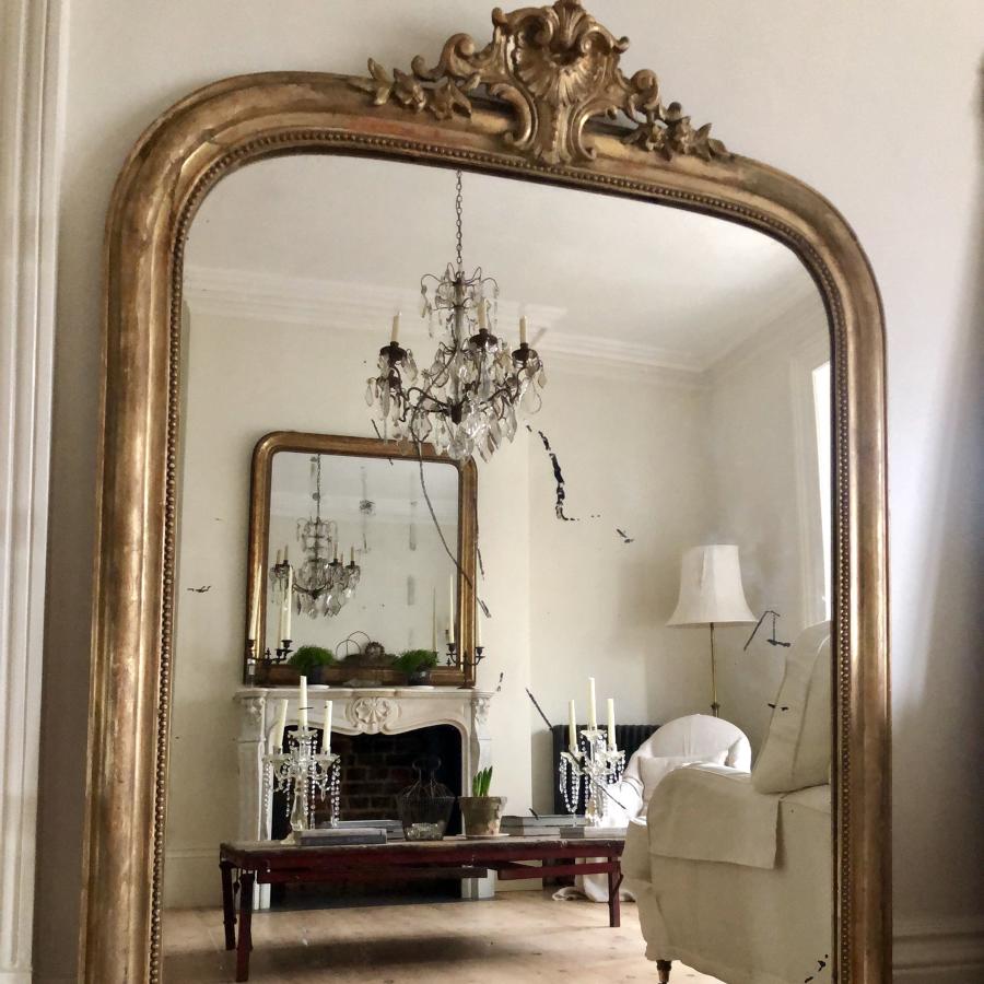Large antique 19th century gilt Louis XV mirror