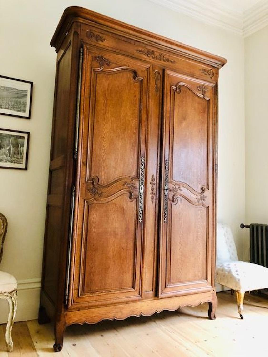 Antique French oak 19th century armoire wardrobe