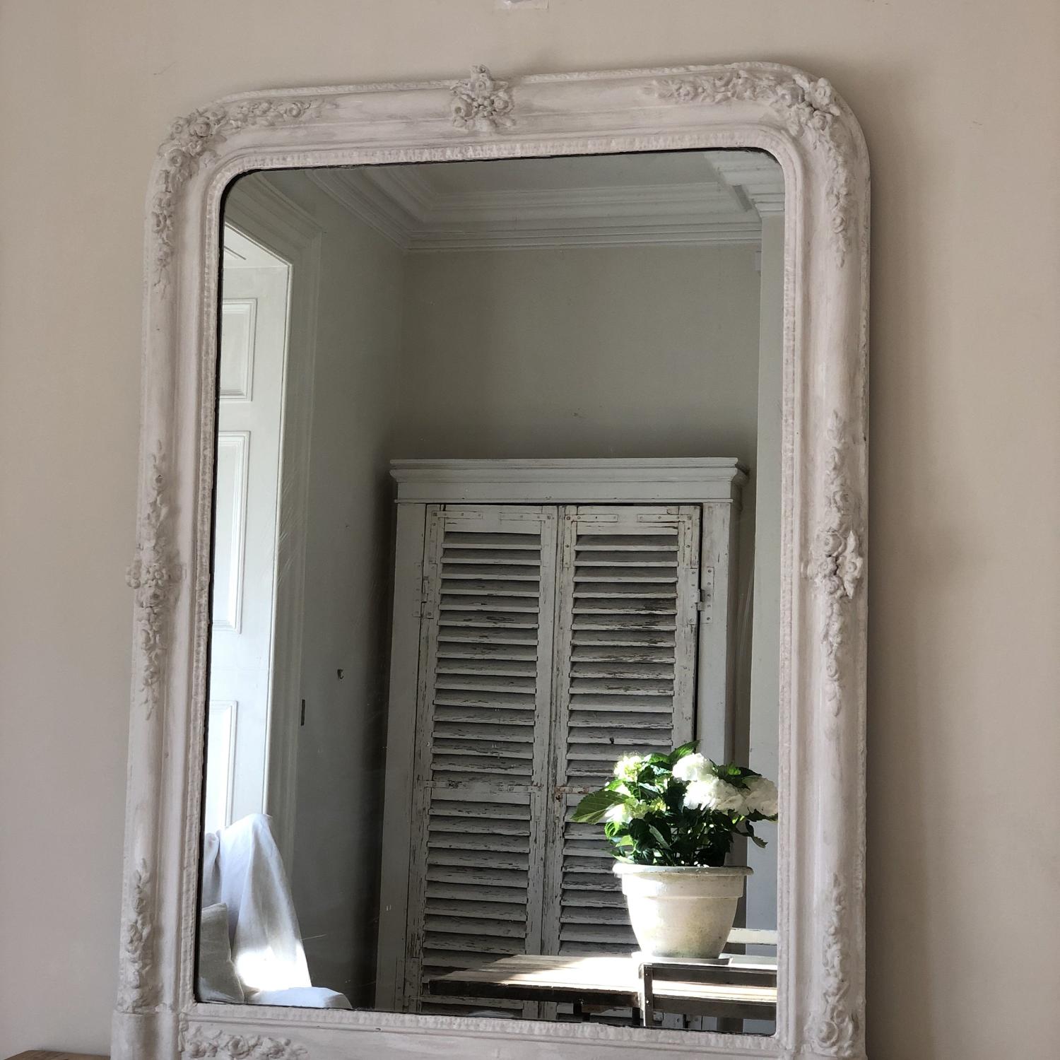 19th century French antique painted overmantel mirror