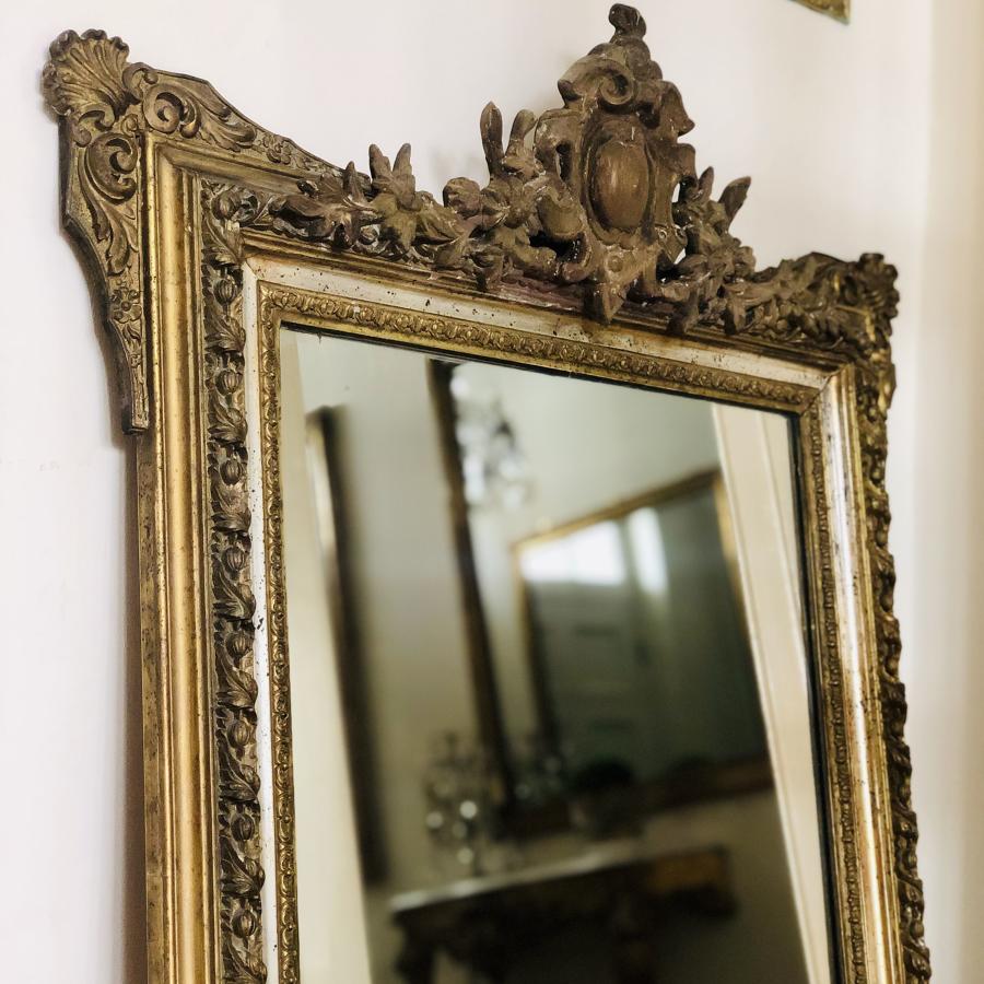 19th century French antique gilt crested mirror