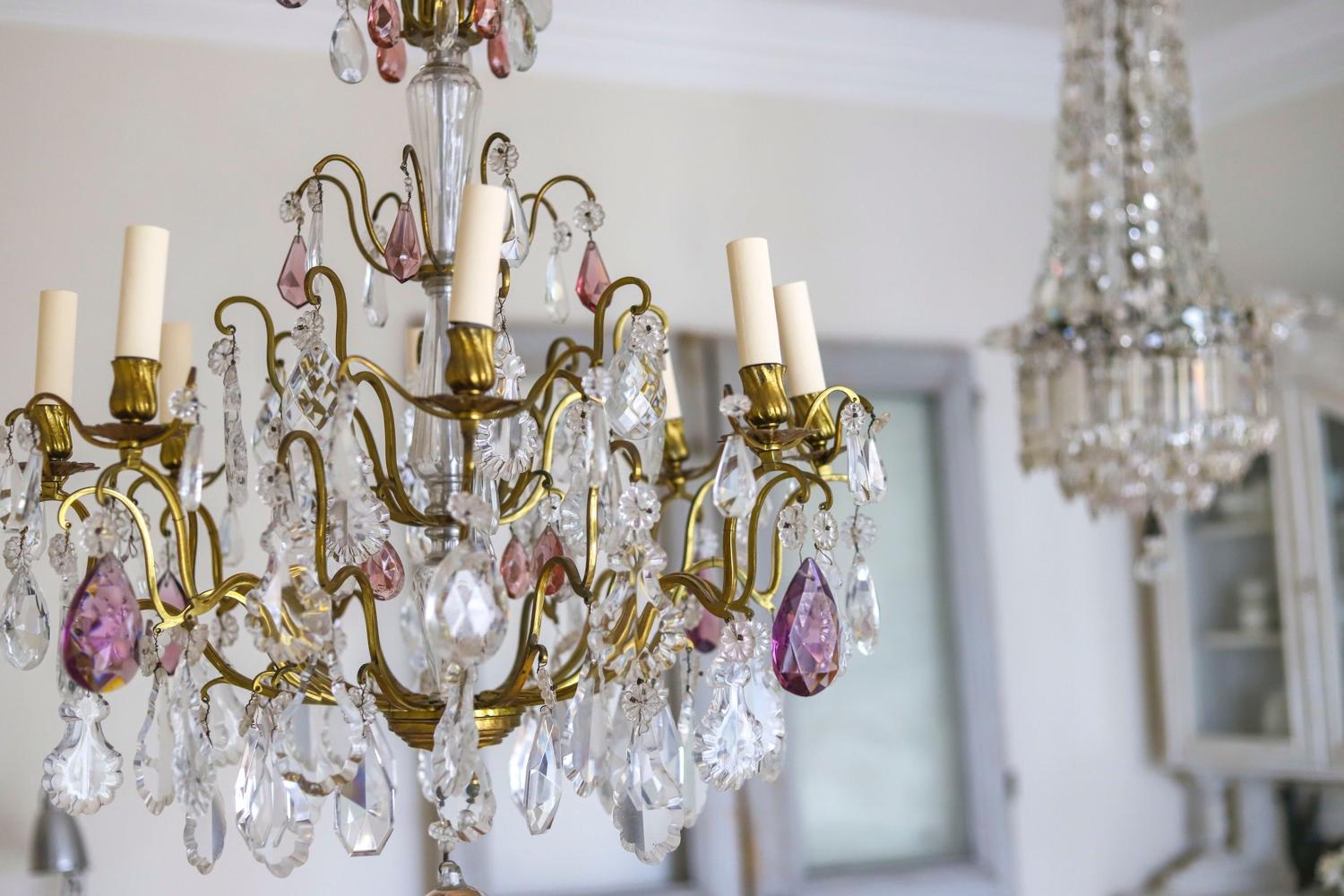 Large French antique crystal chandelier