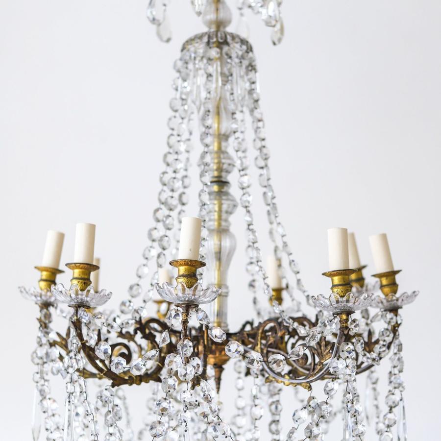 Large French antique crystal 8 branch chandelier c1870