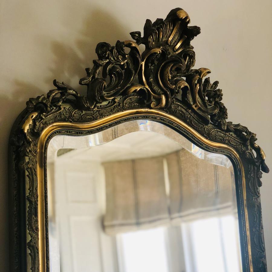 19th century French antique Louis XV gilt crested mirror