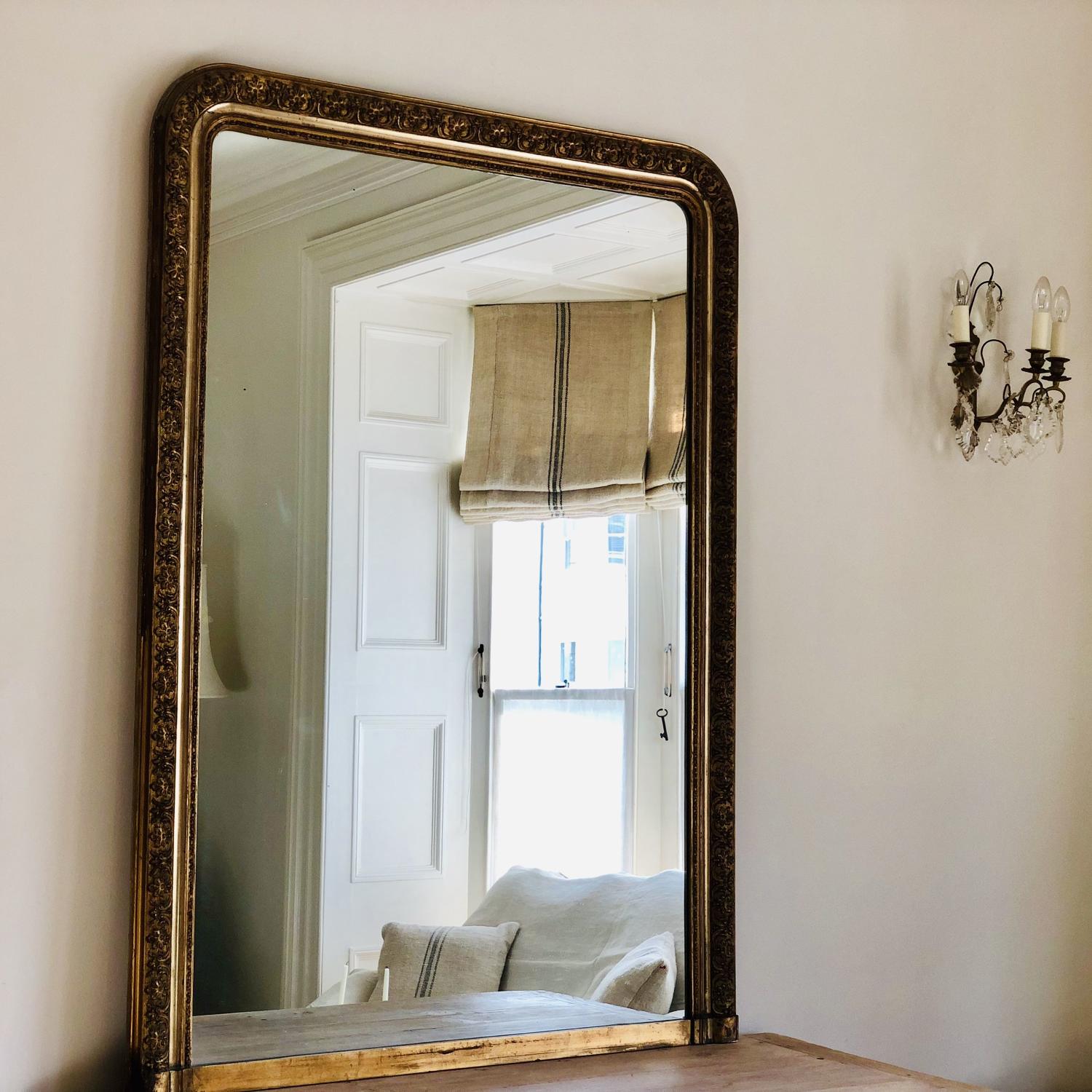 Large 19th century French antique Louis Philippe gilt mirror