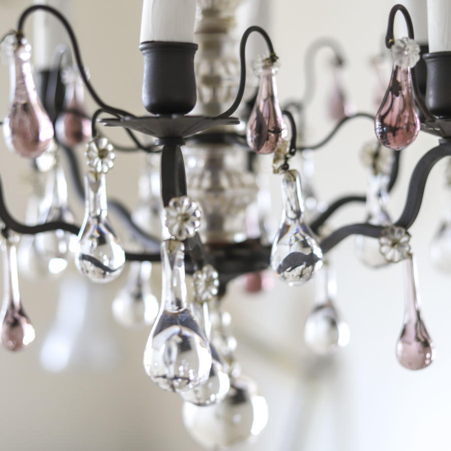 19th century French antique 6 branch crystal chandelier