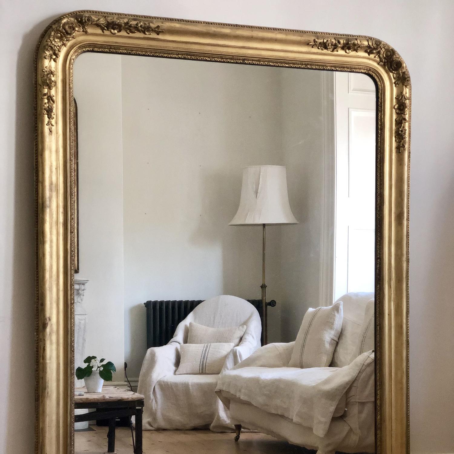 Huge French antique 19th century gilt leaner mirror