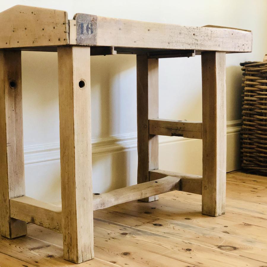 French antique oak and zinc workbench