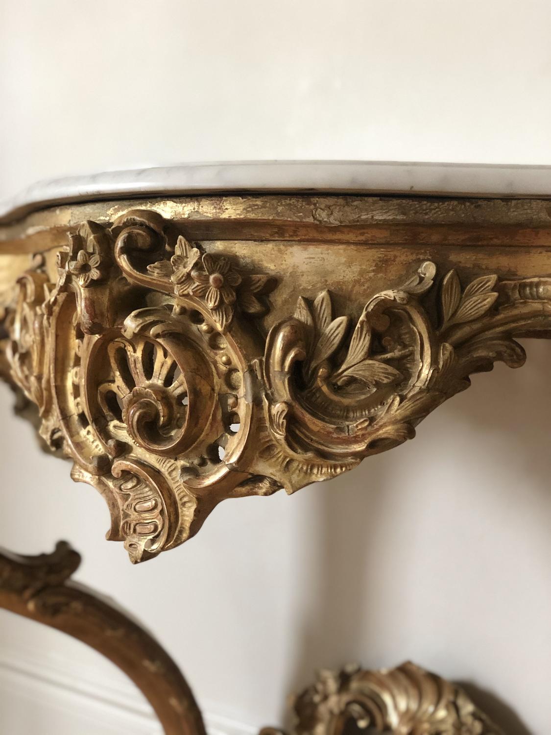 Large 19th century French antique gilt and marble console table