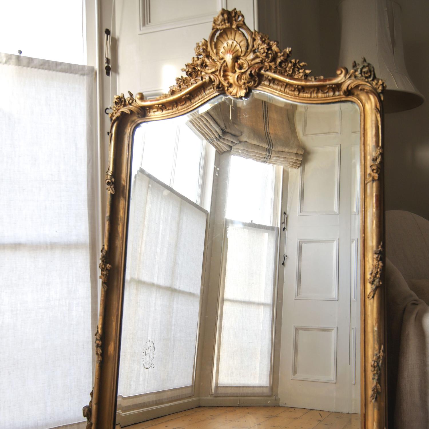 Large antique French gilt Louis XV mirror c1880