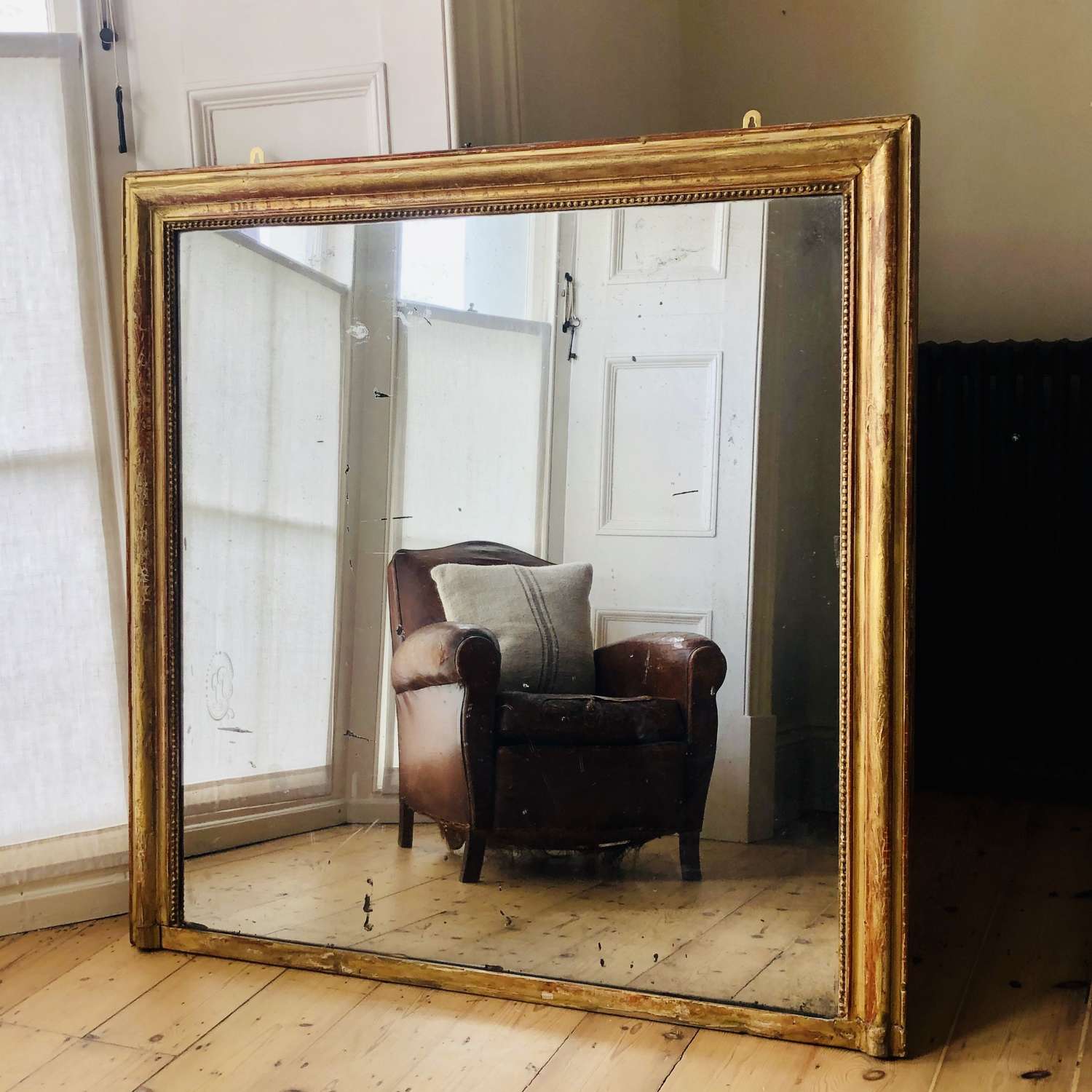 Large 19th century French antique gilt bistro mirror