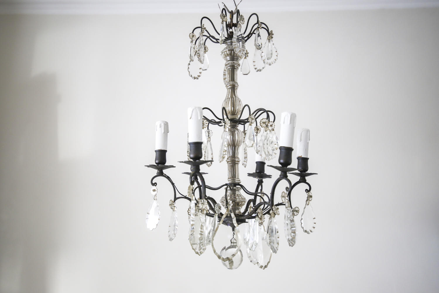 French antique crystal 6 branch chandelier