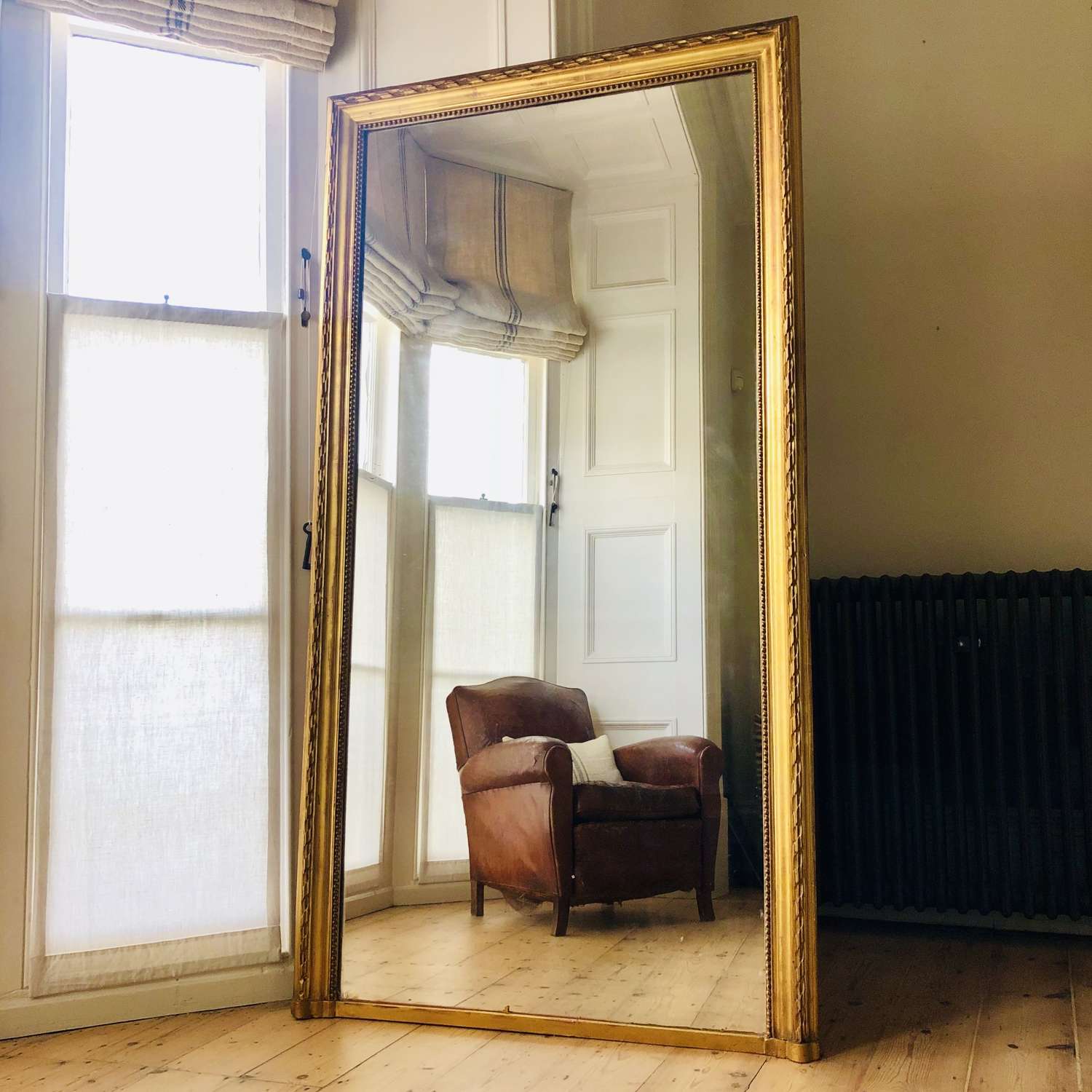 Huge 19th century French antique gilt leaner mirror overmantel
