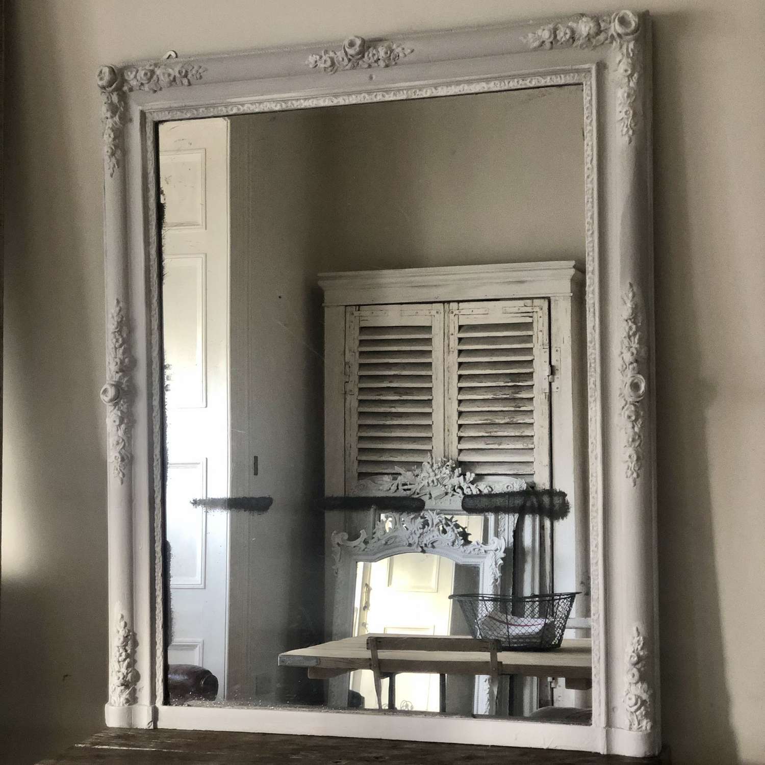 19th century French antique painted mirror - mercury glass