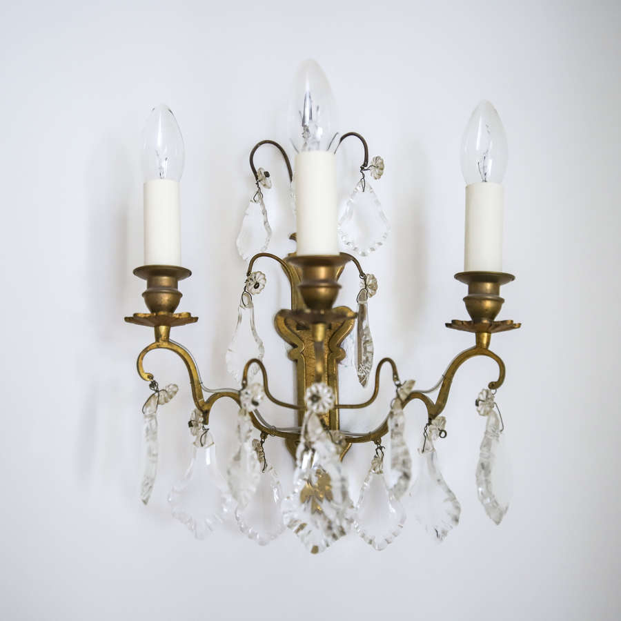 Pair of antique French crystal wall lights / sconces