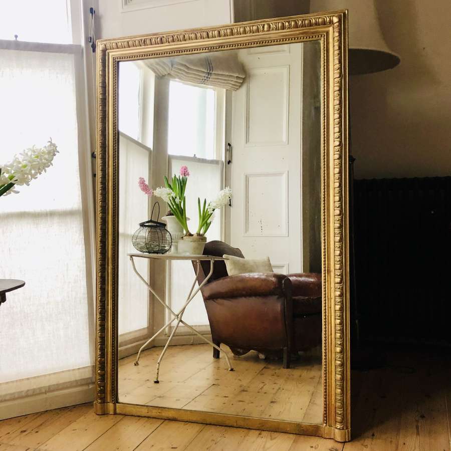 Antique French gilt rectangular overmantel mirror