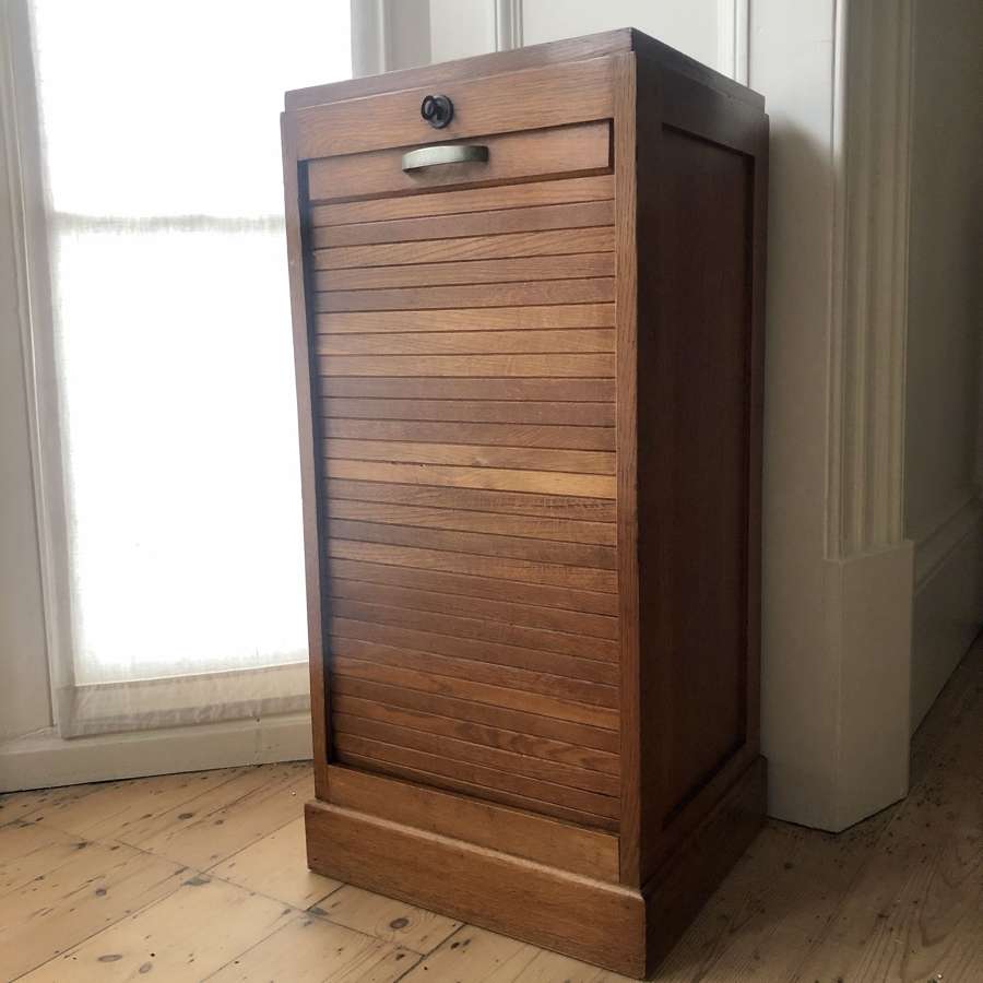 1930s vintage French oak tambour filing cabinet