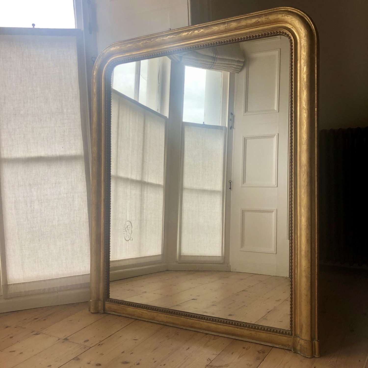 Wide antique French Louis Philippe mirror / overmantel