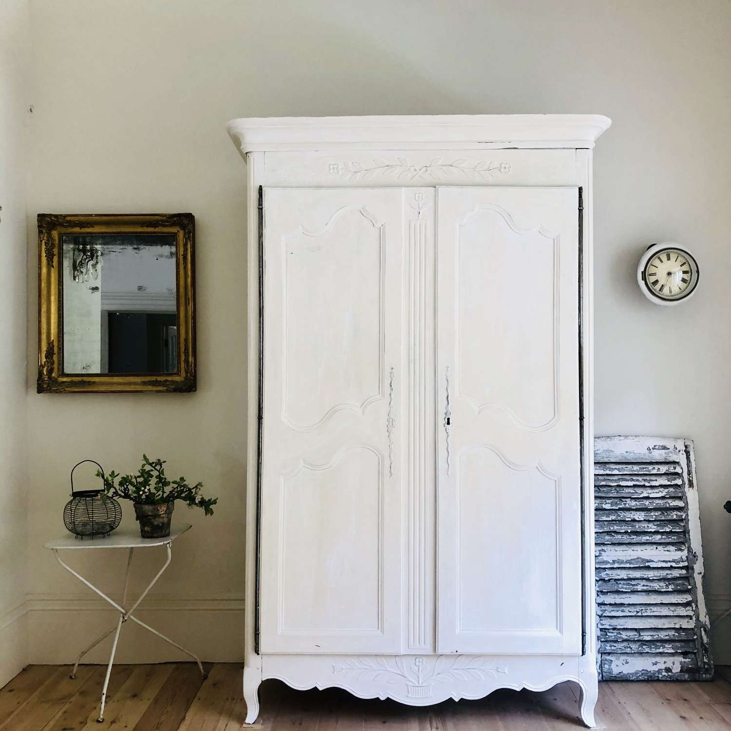 19th century antique French painted armoire wardrobe