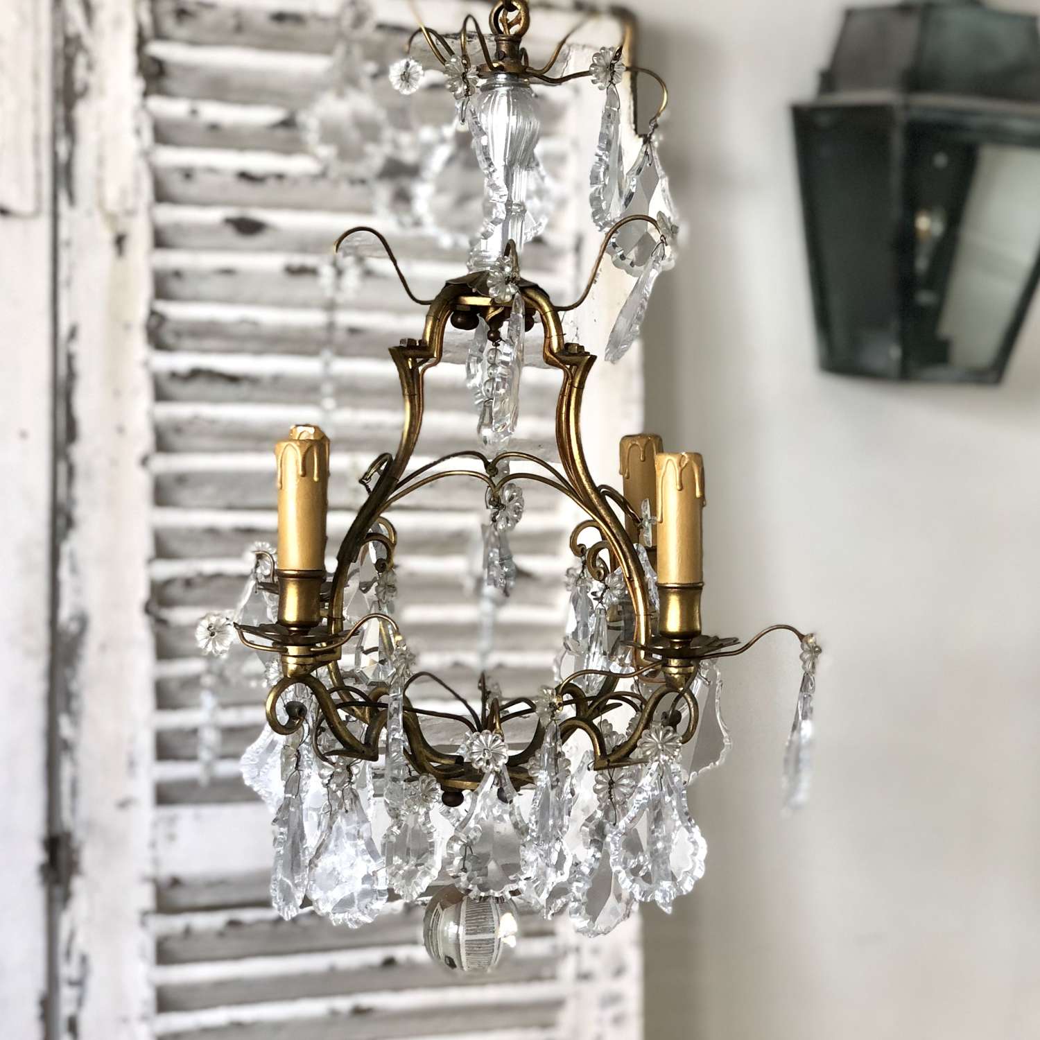 Antique French crystal cage chandelier