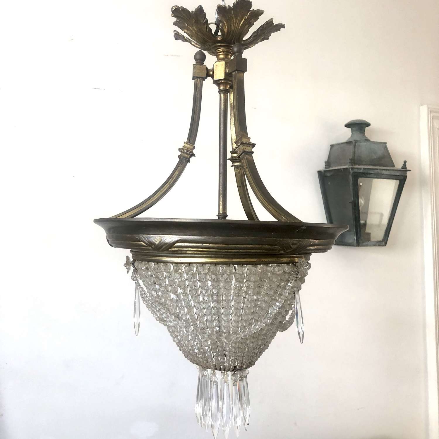 19th century antique French Louis Philippe bag chandelier c1860