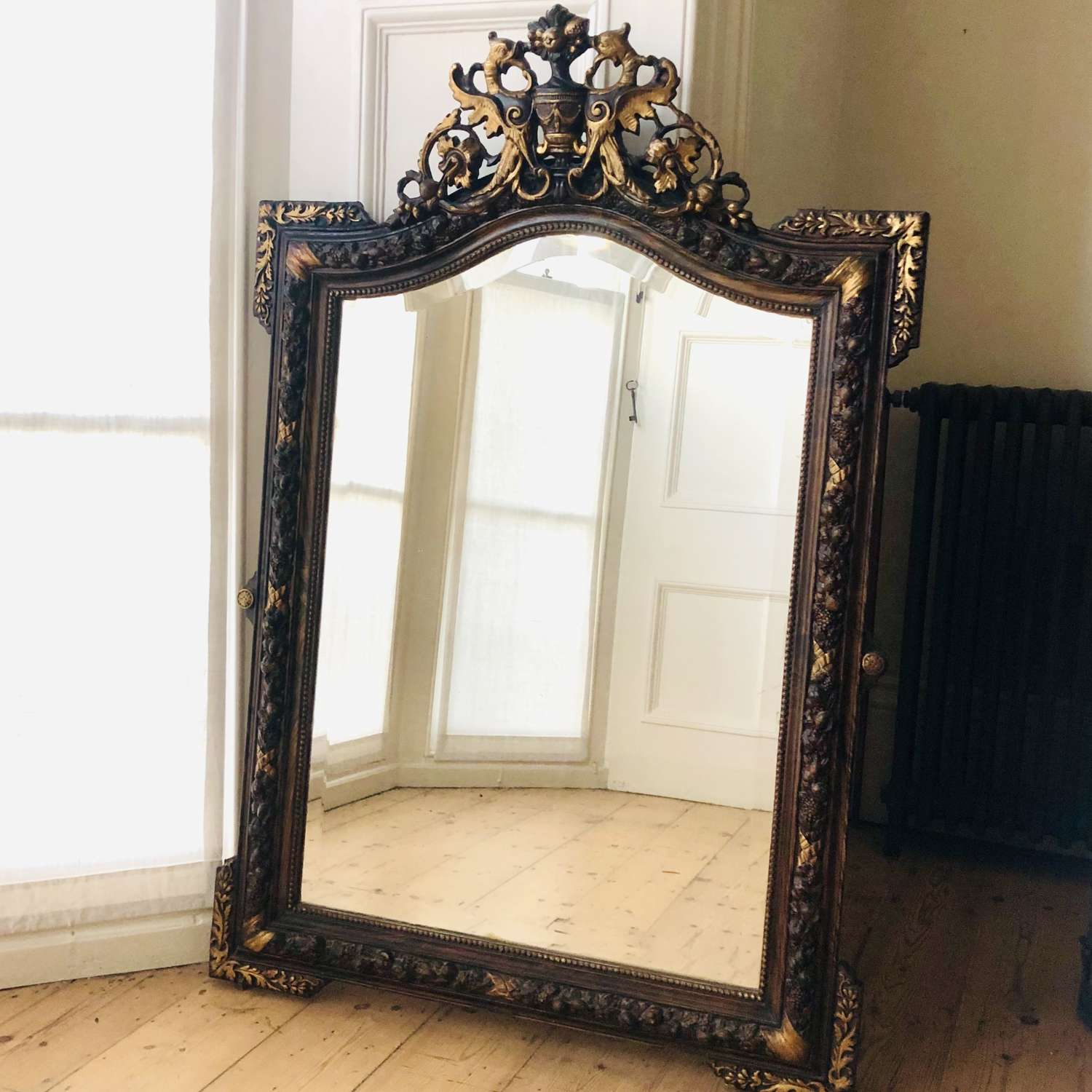 Antique French crested mirror - bevelled glass