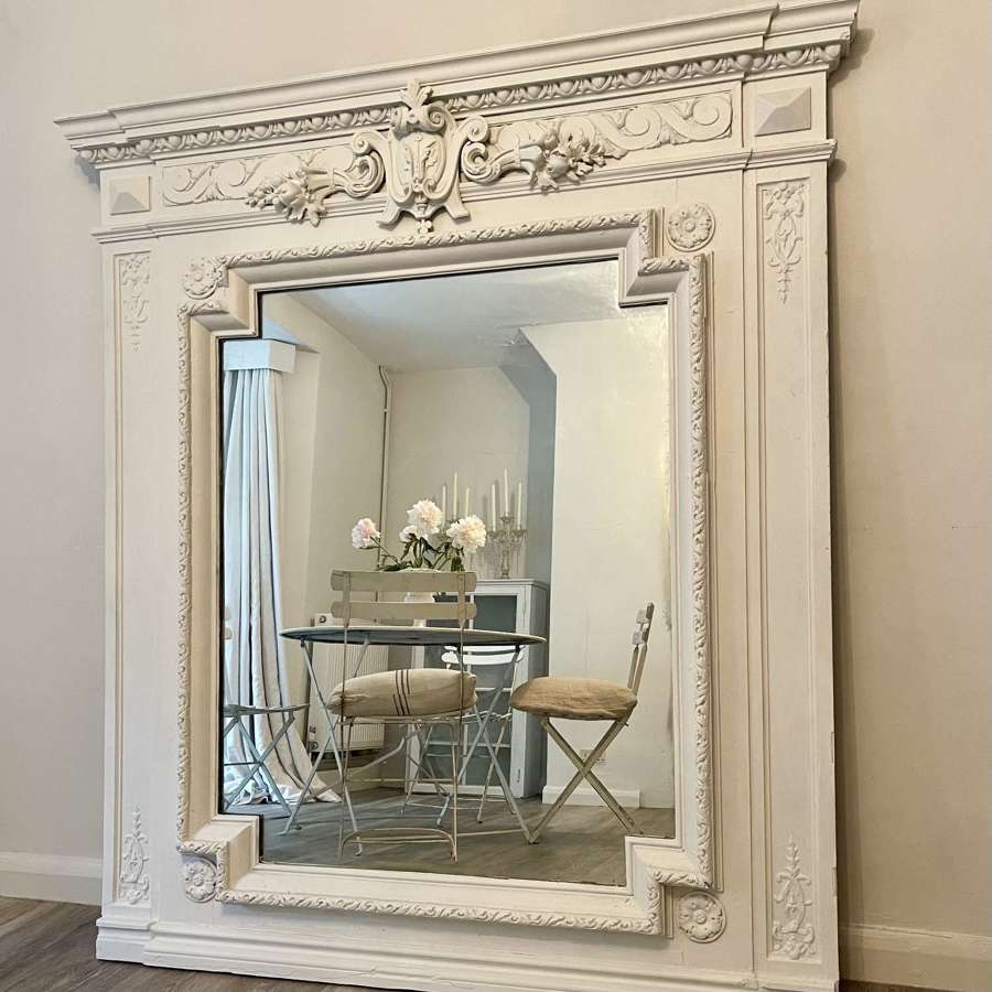 Large Antique French painted overmantel mirror