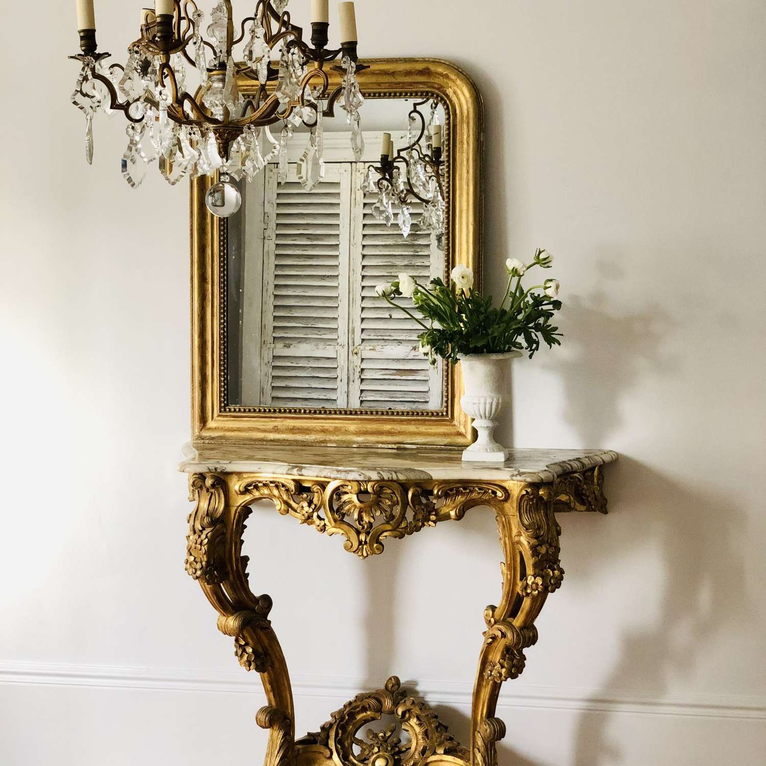 Antique French gilt and marble console table c1880