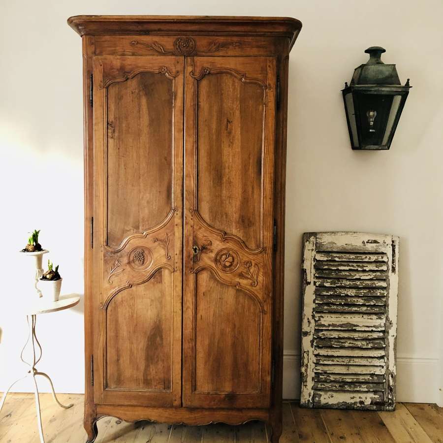Antique French walnut armoire wardrobe with hanging rail