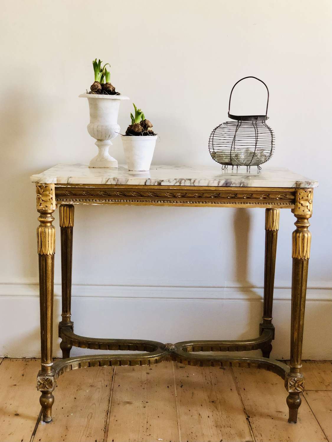 Antique French Louis XVI gilt and marble occasional table