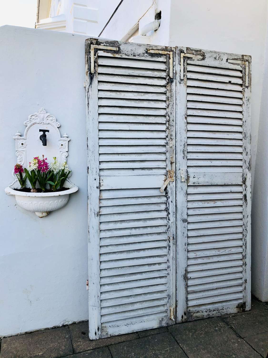 Antique French oak painted shutters