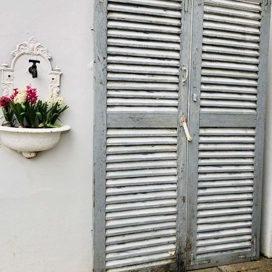 Antique French oak painted shutters