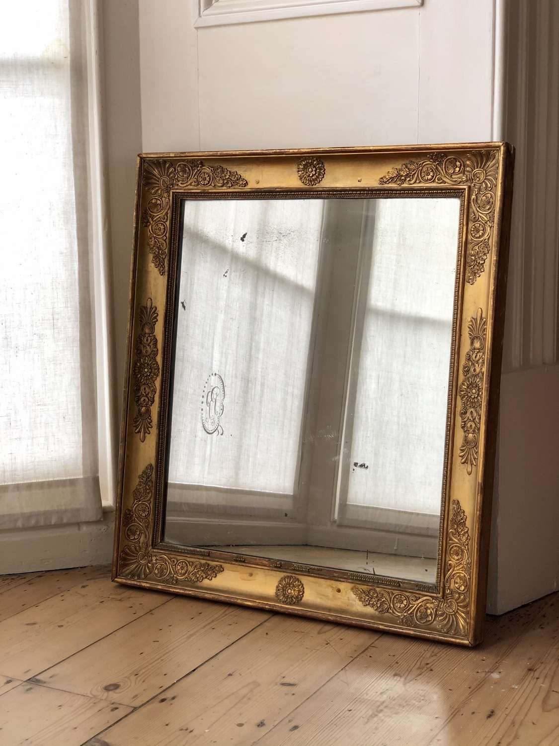 Antique French gilt Empire mirror c1815 - mercury glass