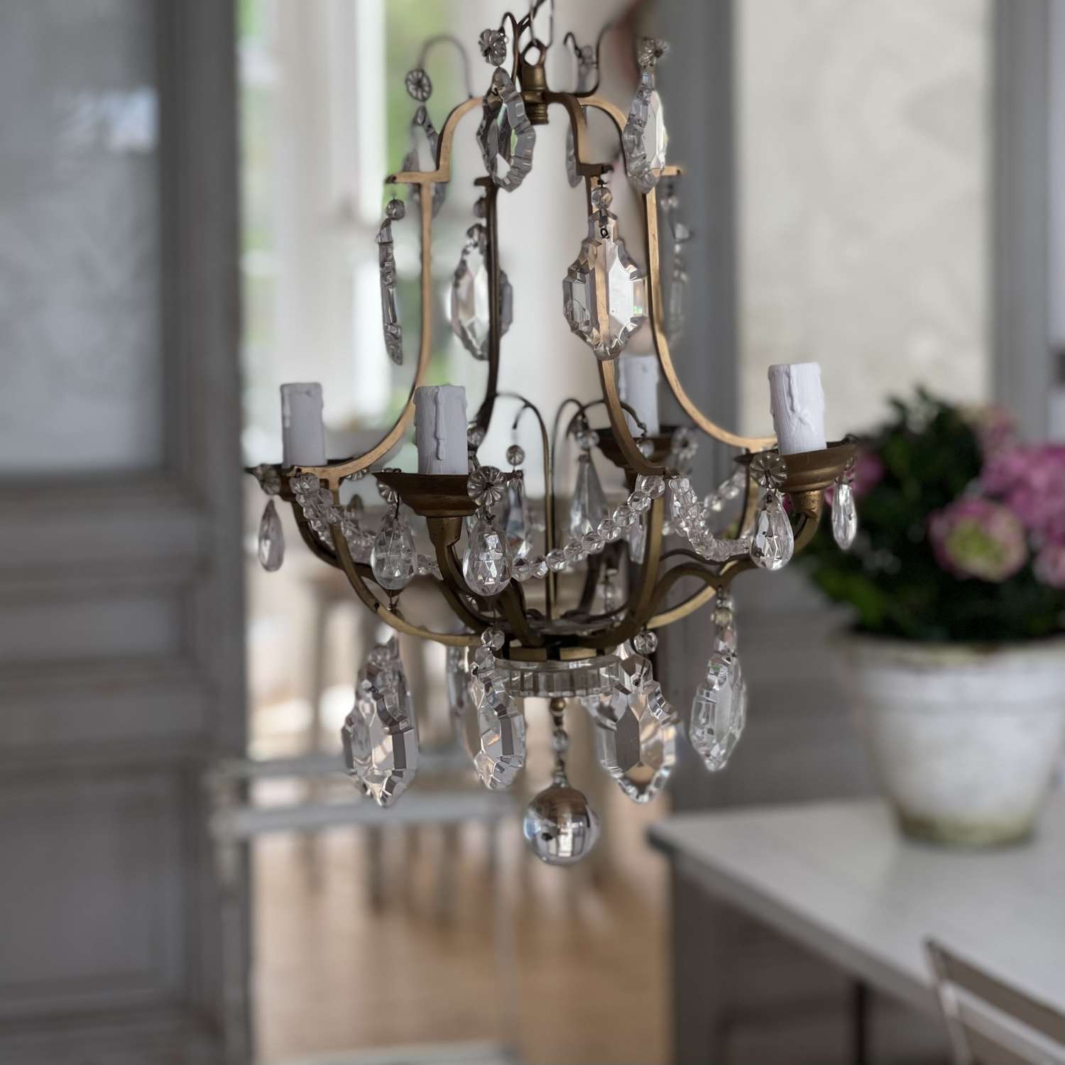 Antique French cage chandelier