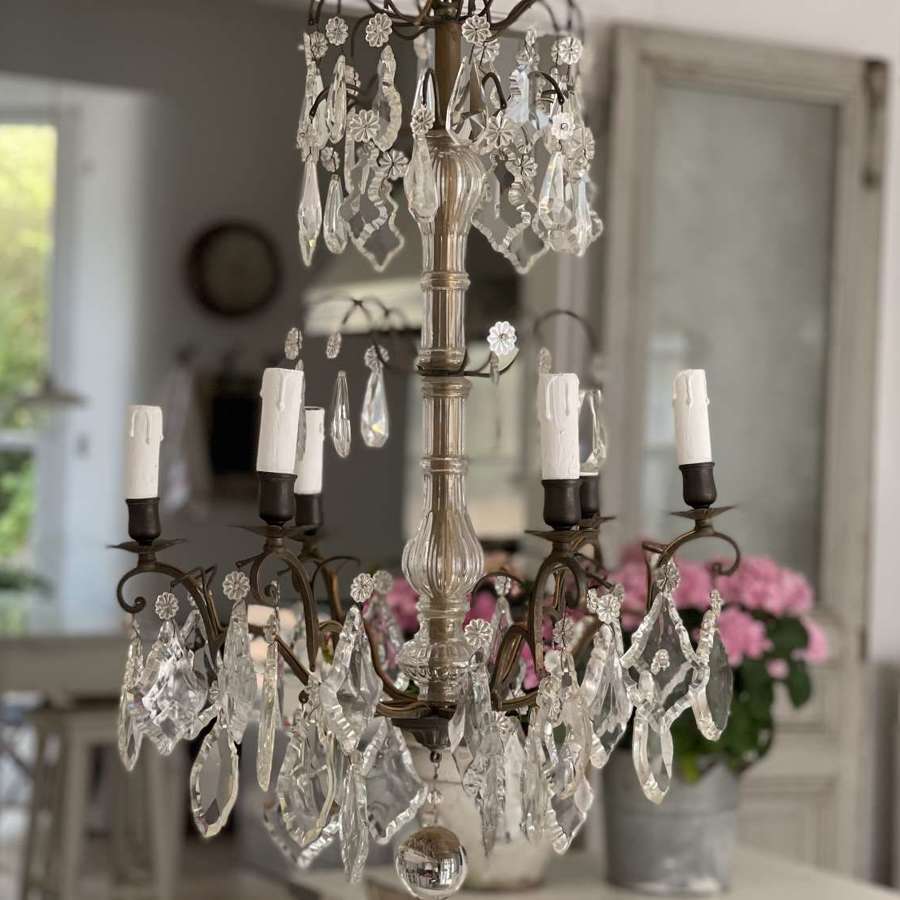 Large antique French crystal 6 arm chandelier