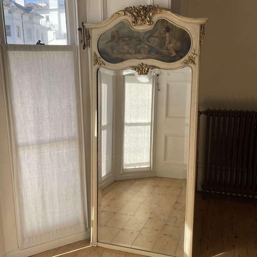 Antique French cherub trumeau mirror - original paint