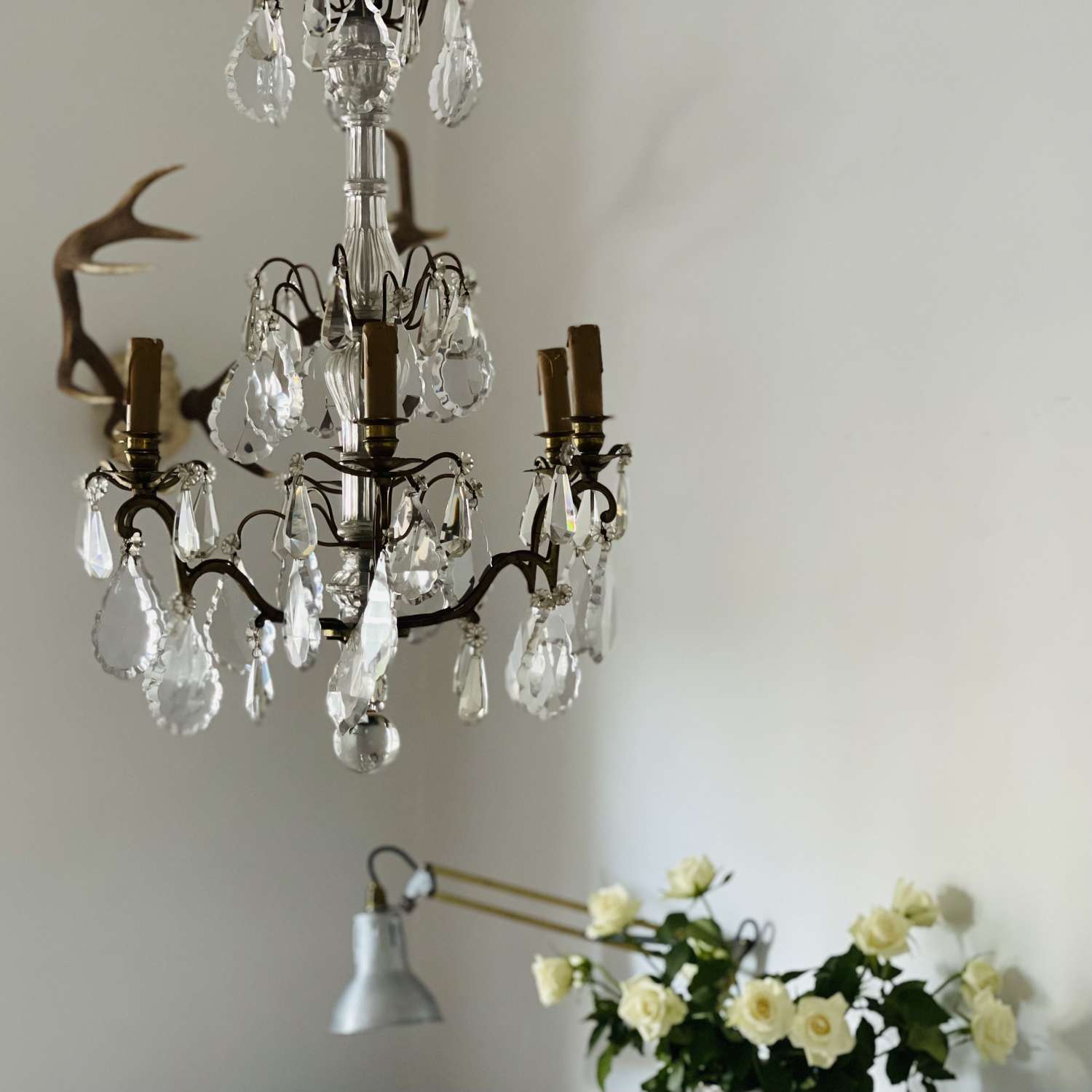 Antique French crystal 6 arm chandelier