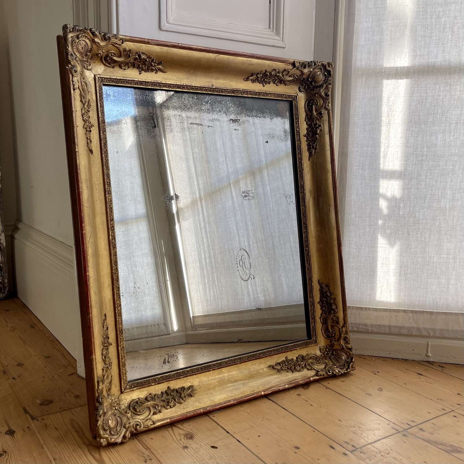 Antique French gilt mirror - mercury glass