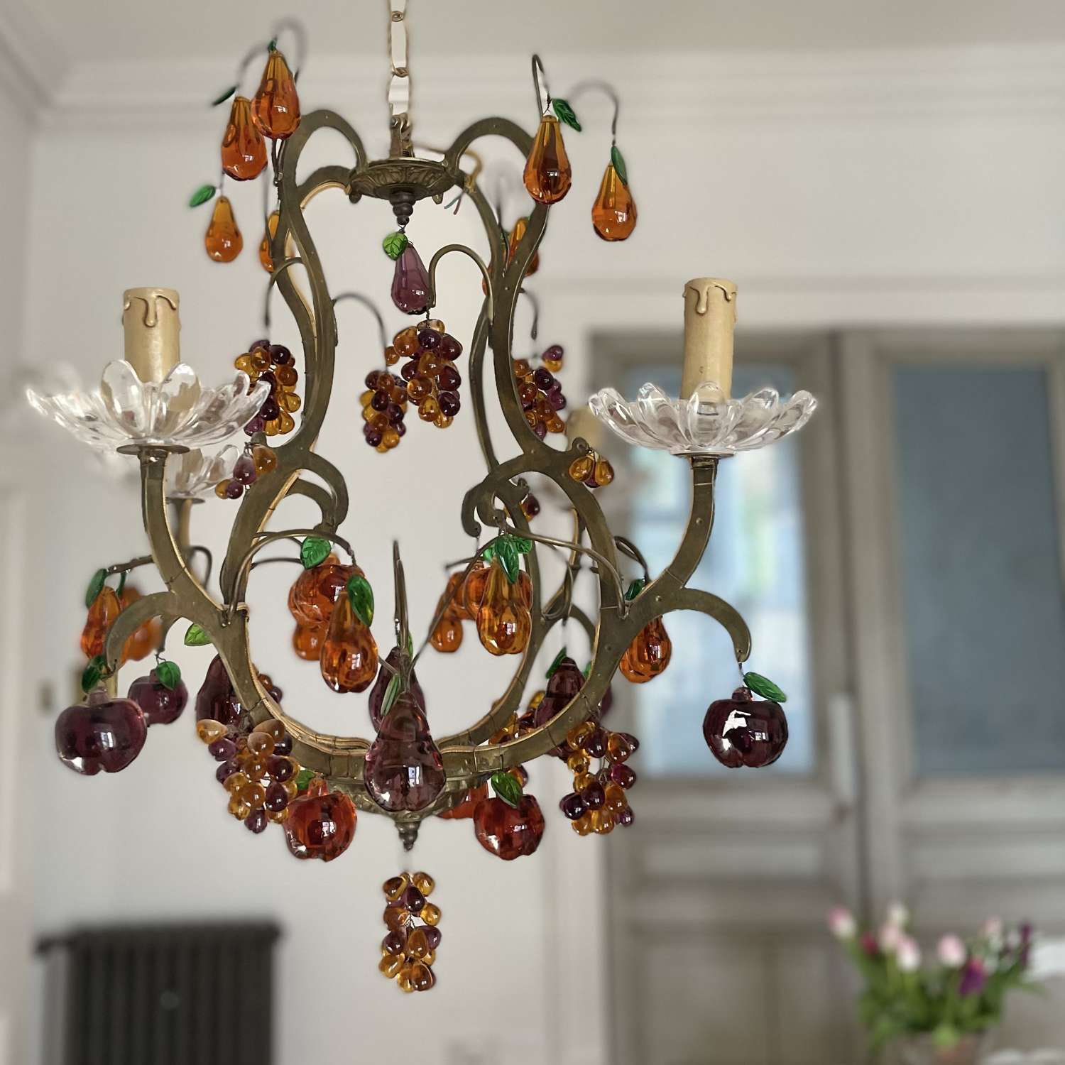 Antique French cage fruit chandelier