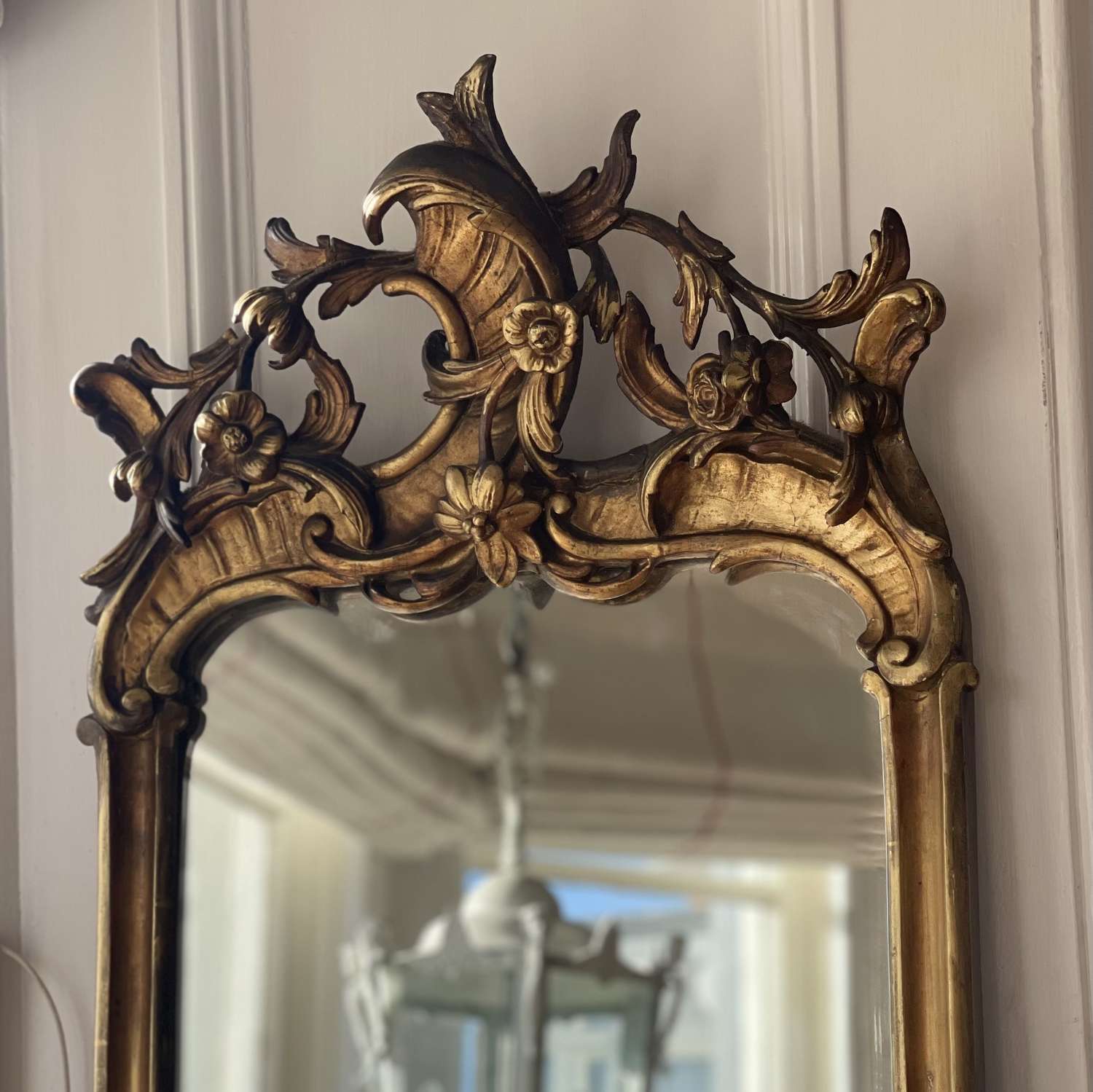 Tall antique French gilt Louis XV mirror