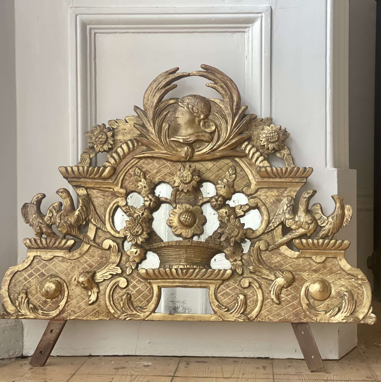 Antique French gilt 18th century mirror crest