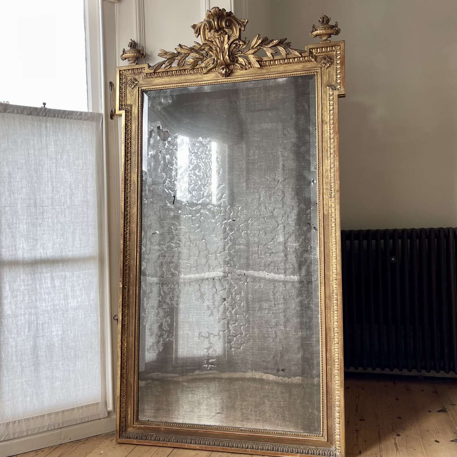 Large 19th century French gilt mirror - mercury glass