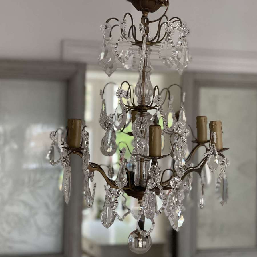 Antique French crystal 6 branch chandelier