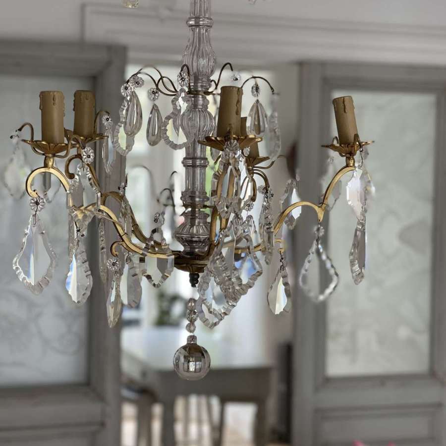 Antique crystal French 5 branch chandelier