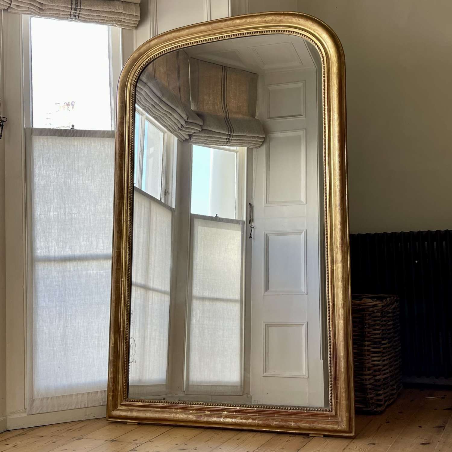 Large 19th century French gilt leaner mirror - mercury glass