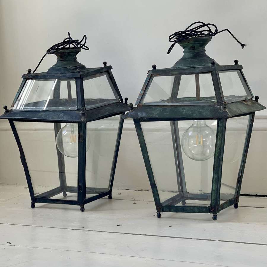 Pair of antique French lanterns - rewired