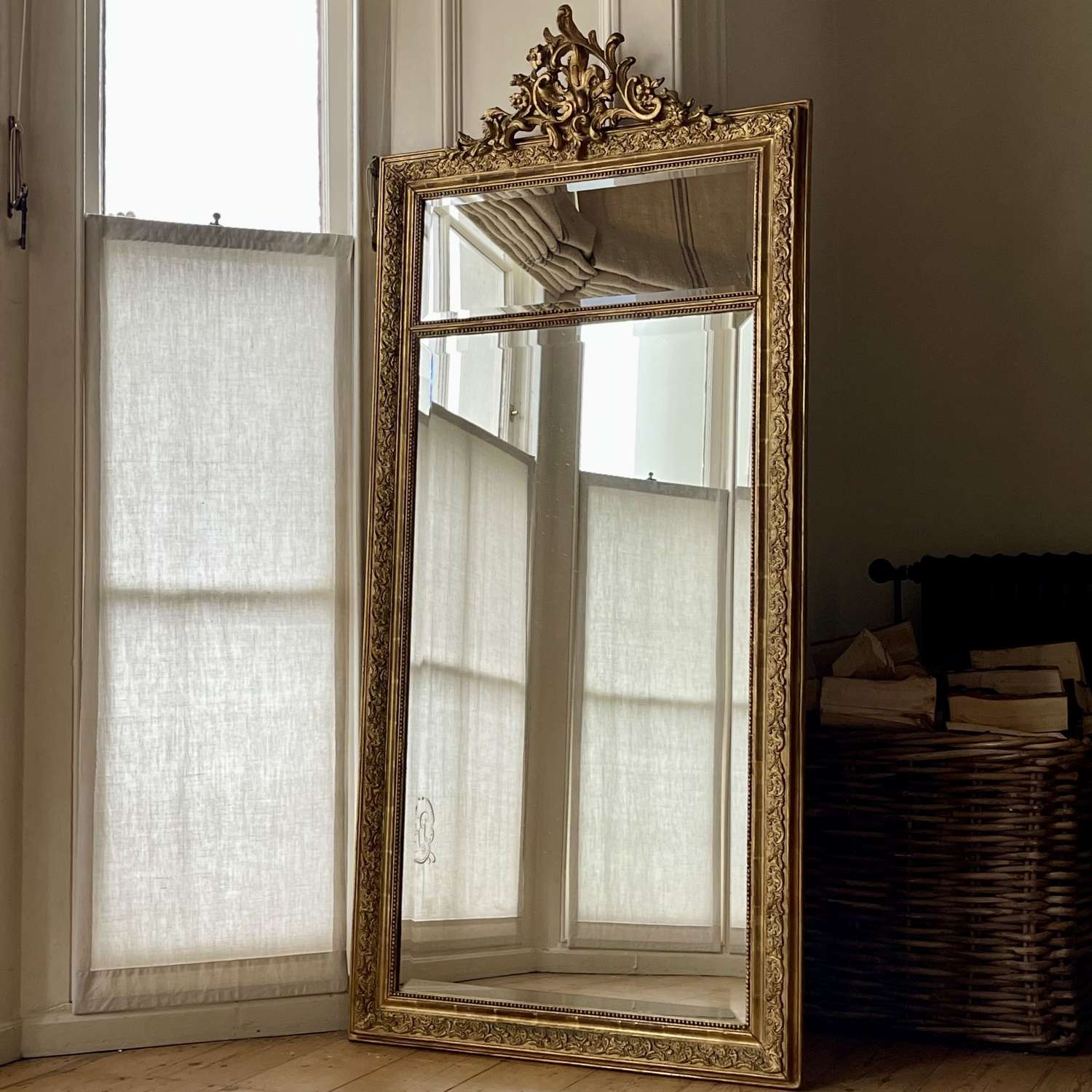 Large Antique French gilt mirror - bevelled glass