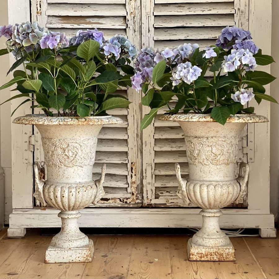 Pair of vintage French cast iron planters