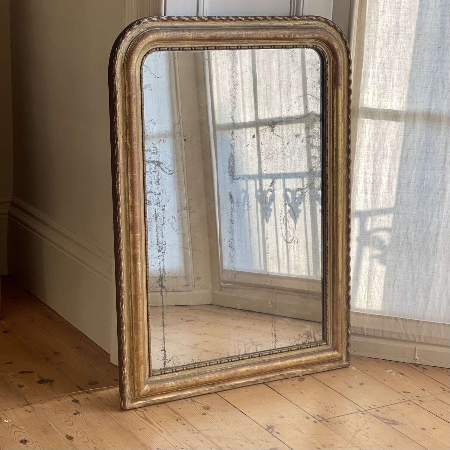 Antique French gilt mirror c1850 - mercury glass