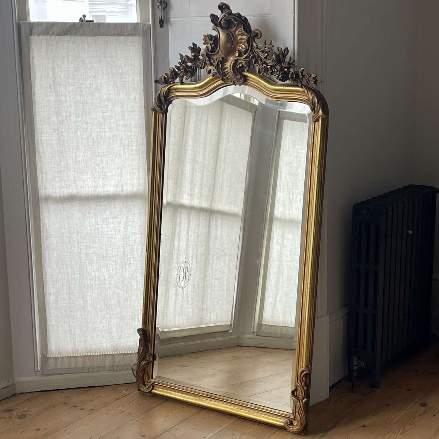 Antique French gilt Louis XV mirror - bevelled glass