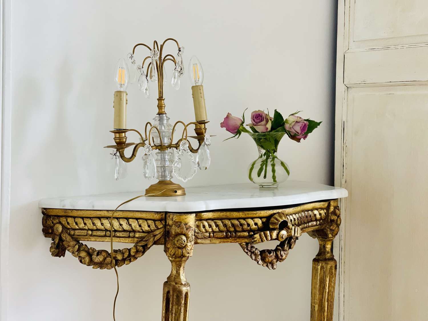 Antique French gilt and marble console